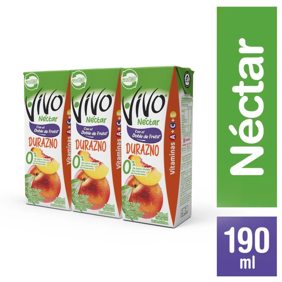 NECTAR VIVO  DURAZNO TRIPACK 8X3X190 ML