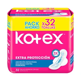 TOALLAS FEMENINAS KOTEX EXTRA PROTECCION C/A 32UNI