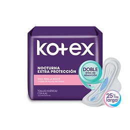 TOALLAS FEMENINAS KOTEX NOCTURNA EXTRA PROTECCION 16 UND