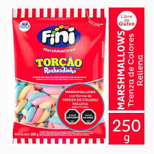 MARSHMALLOWS FINI TRENZA DE COLORES RELLENA 250GRS