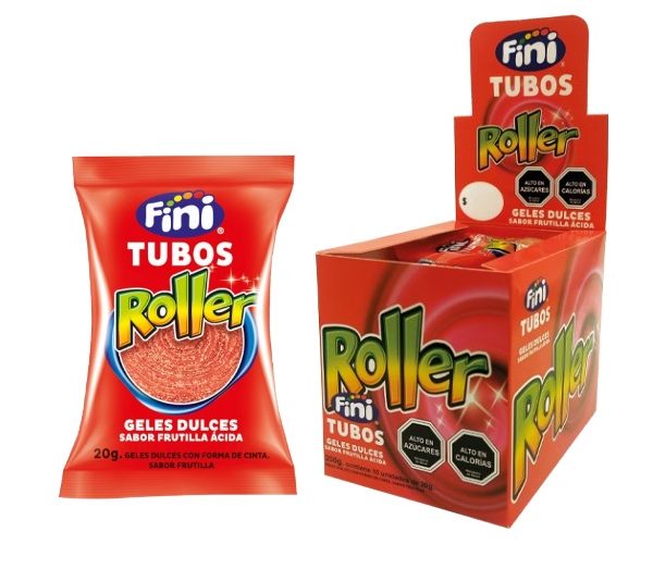 TUBOS ROLLER FRUTILLA  ACIDA FINI DISPLAY  10 UNID . X 20 GRS. C/U