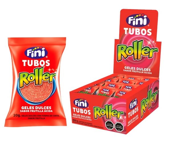 TUBOS ROLLER FRUTILLA  ACIDA  FINI DISPLAY 40 UNID.X 20 GRS. C/U