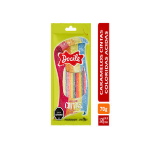 CARAMELOS CINTAS COLORIDAS FRUTILLA  ACIDAS DOCILE 70 GRS